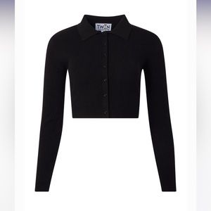 TWIN Say 02 CROPPED COLLARED CARDIGAN Size Medium NEW, sweater feel!